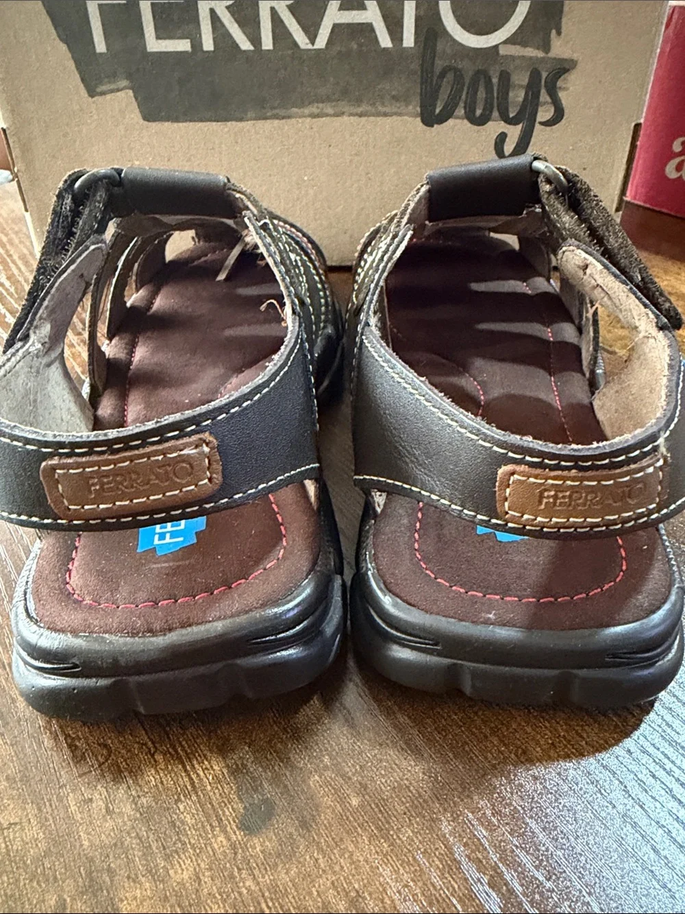 Boys Brown Sandals with Red Stitching